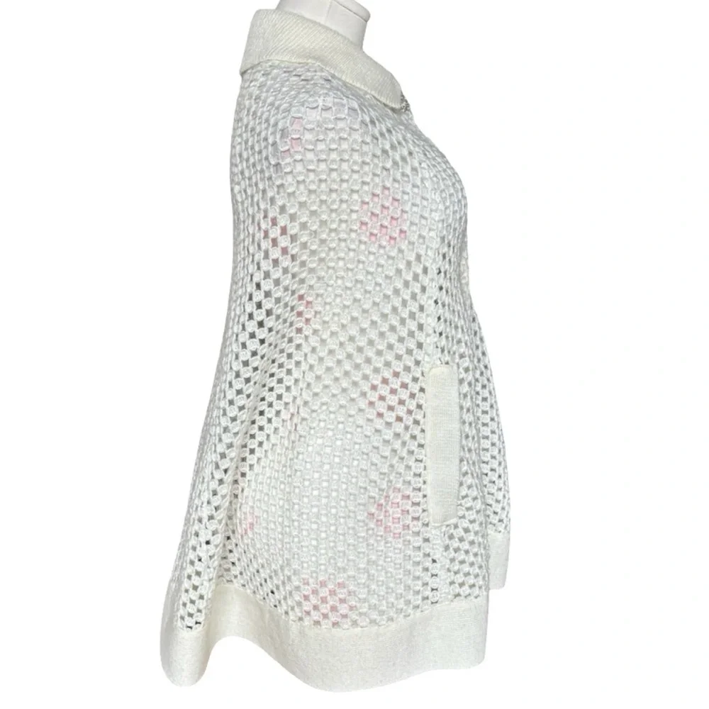 Vintage 60s Crochet knit cape - cream -one size - Picture 3 of 5